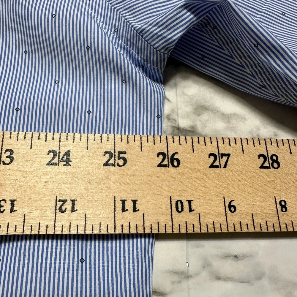 Peter Millar Men's Golf Shirt Size XL Blue White Striped & Blue Dots Long Sleeve